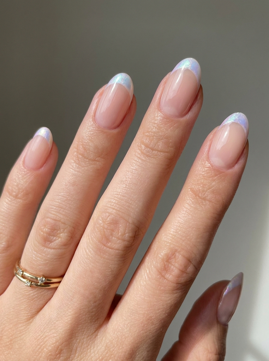 Opal French Nails mit feinen irisierenden French Tips